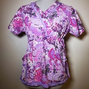 GUC Floral/Butterfly Purple Scrub Top